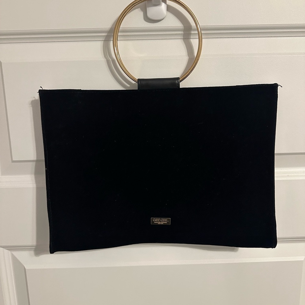 Velvet Carolina Herrera Black Clutch with Gold Handle
